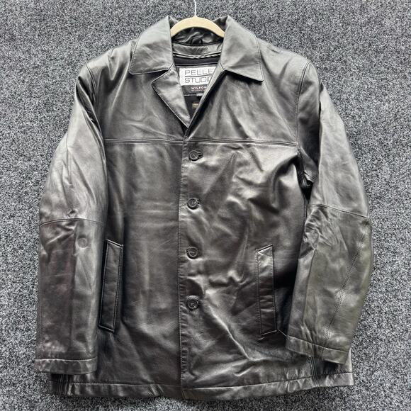 Wilsons Leather Pelle Studio Thinsulate Jacket Men's Lg Black Long Sleeve Button - Picture 1 of 9